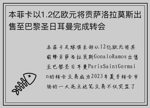 本菲卡以1.2亿欧元将贡萨洛拉莫斯出售至巴黎圣日耳曼完成转会 本菲卡以1.2亿欧元将贡萨洛拉莫斯出售至巴黎圣日耳曼完成转会
